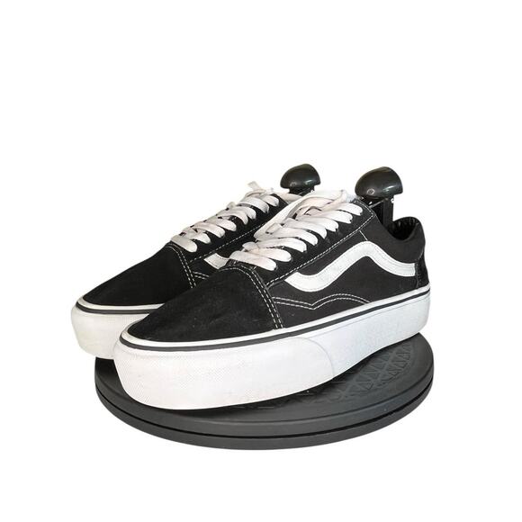 Womens Vans Old Skool Low Lift Canvas Sneakers Size 8.5 Black White - Picture 2 of 6